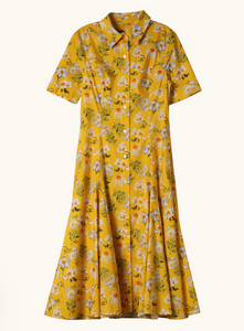 Short Sleeve Shirt Dress in Yellow Matilija Poppy Cotton