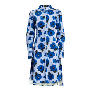 Shirt Dress with Back Pleat in African Blue Violet Cotton