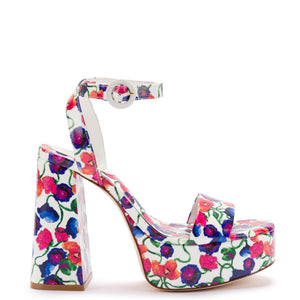 Dolly Sandal In Colorful Poppy Print Saffiano Patent Leather