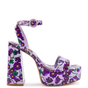 Dolly Sandal In Purple Poppy Print Saffiano Patent Leather