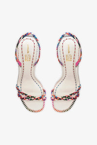 Larroude x Jonathan Cohen Annie Sandal In White and Rainbow Leather