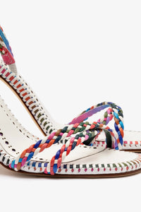 Larroude x Jonathan Cohen Annie Sandal In White and Rainbow Leather