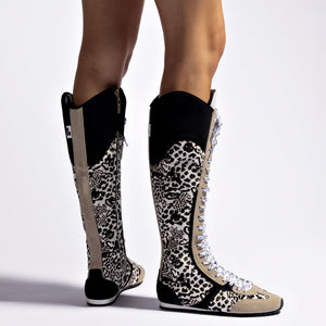 Larroude x Jonathan Cohen Flat Hi Sneaker Boot In Cheetah Black Suede