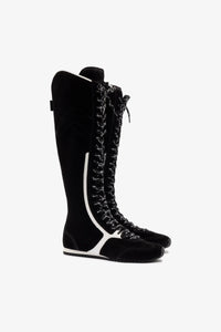 Larroudé x Jonathan Cohen Flat Hi Sneaker Boot In Black Suede and White Leather