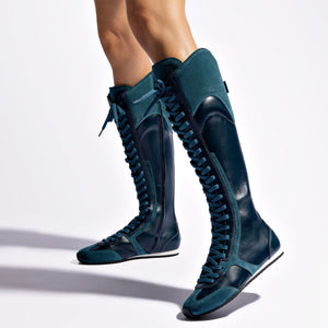 Larroude x Jonathan Cohen Flat Hi Sneaker Boot In Teal Suede