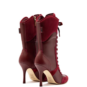 Larroude x Jonathan Cohen High Heel Sneaker Boot In Burgundy Suede