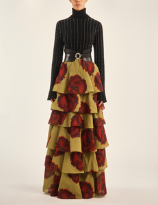 Tiered Ruffle Skirt in Tidal Print Georgette