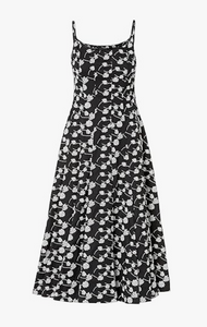 Cami dress in Black Cotton with Embroidered Queen Anne's Lace