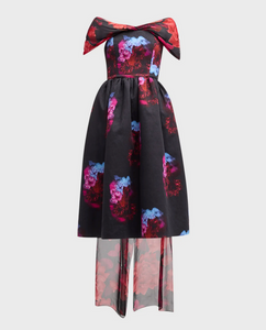 Floral Print Off-Shoulder Midi Dress with Cape Details