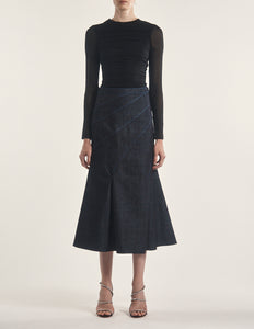 Denim Fitted Skirt with Pleats
